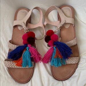 Kate Spade New York size 10 braided strap Pom Pom tassel sandals real leather!